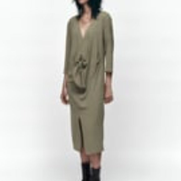 NWT Zara khaki front nkot midi casual dress/Zara loose fitted dress - Picture 8 of 8